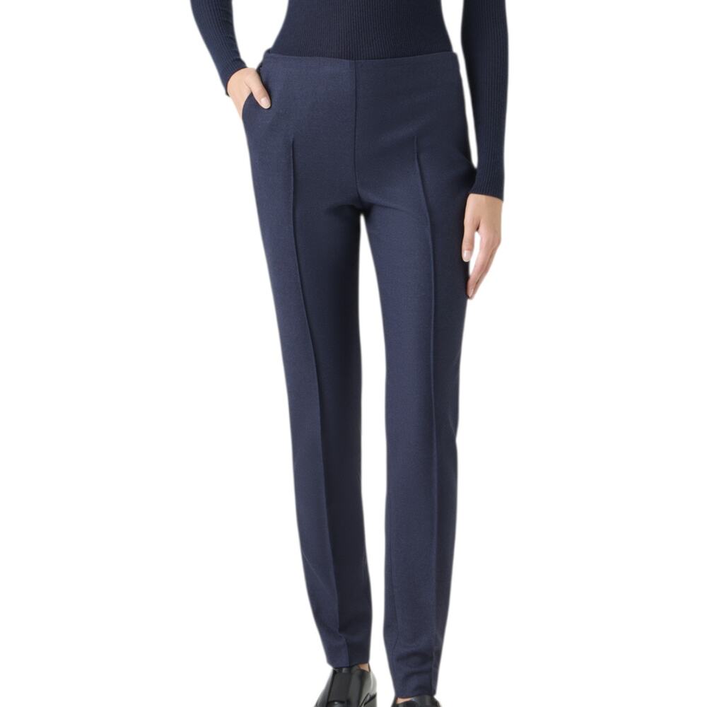 Akris Melissa Techno Pant Blue Navy Slim Ankle Cotton Stretch MidRise Trouser 12